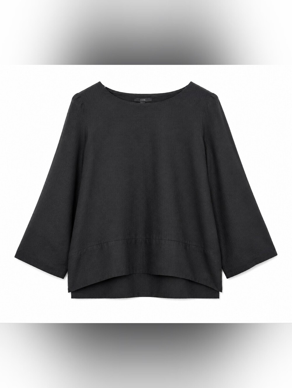 COS Black Textured 3/4 Sleeve Boxy Minimalist Top XS